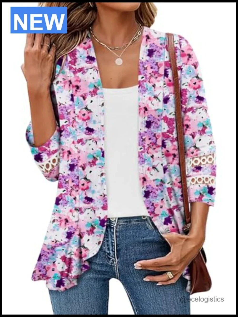 Womens Casual Open Front Cardigan Lightweight Soft Draped Ruffles 3/4 Sleeve